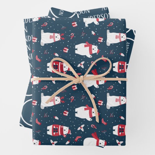 CHRISTMAS WINTER POLAR BEAR FAMILIE MONOGRAM GESCHENKPAPIER SET (Beispiel)