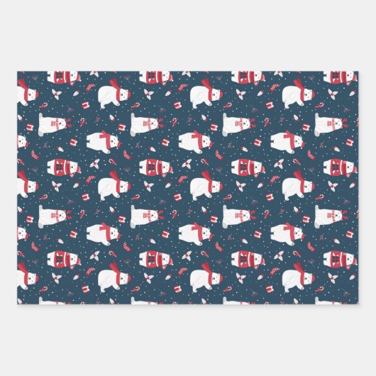 CHRISTMAS WINTER POLAR BEAR FAMILIE MONOGRAM GESCHENKPAPIER SET (Vorderseite)