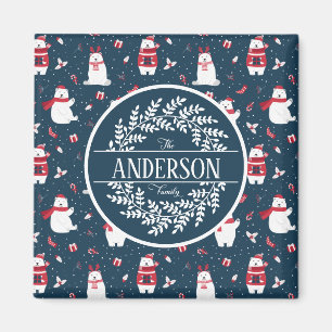 CHRISTMAS WINTER POLAR BEAR FAMILIE MONOGRAM MAGNET