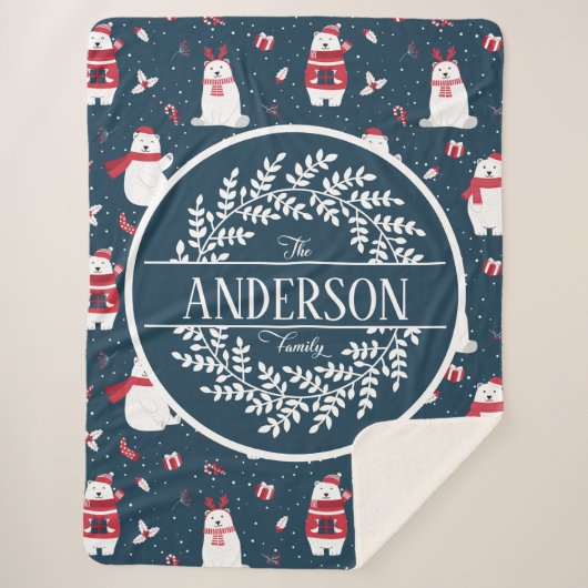 CHRISTMAS WINTER POLAR BEAR FAMILIE MONOGRAM SHERPADECKE (Vorderseite)