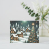 Christmas winter scene village & starry night postkarte (Stehend Vorderseite)