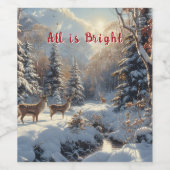 Christmas Winter Snow Deer River All is Bright Weinetikett (Einzelnes Label)