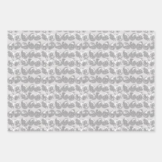 Christmas Winter Snow Pine Cones Red Grey Geschenkpapier Set (Vorderseite 3)