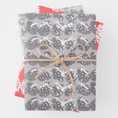 Christmas Winter Snow Pine Cones Red Grey Geschenkpapier Set (Beispiel)