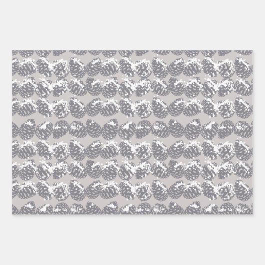 Christmas Winter Snow Pine Cones Red Grey Geschenkpapier Set (Vorderseite)