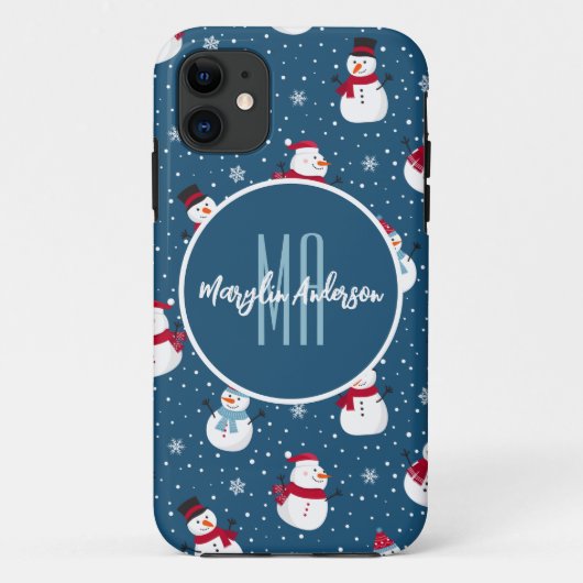 CHRISTMAS WINTER SNOWMAN CUSTOMIZABLE MONOGRAMM Case-Mate iPhone HÜLLE (Rückseite)