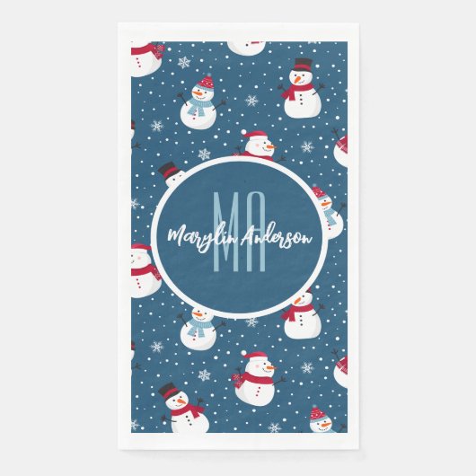 CHRISTMAS WINTER SNOWMAN CUSTOMIZABLE MONOGRAMM SERVIETTE (Vorderseite)
