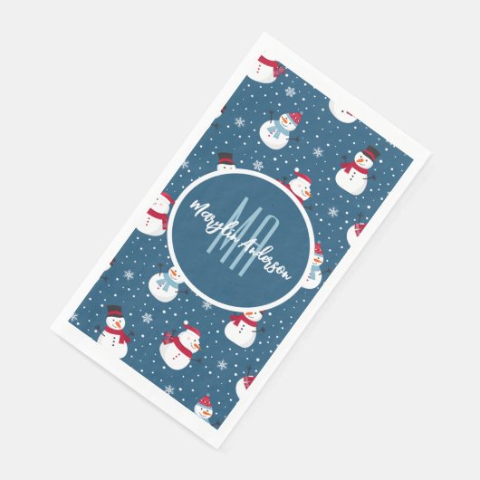 CHRISTMAS WINTER SNOWMAN CUSTOMIZABLE MONOGRAMM SERVIETTE (Ecke)