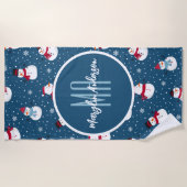 CHRISTMAS WINTER SNOWMAN CUSTOMIZABLE MONOGRAMM STRANDTUCH (Vorderseite)