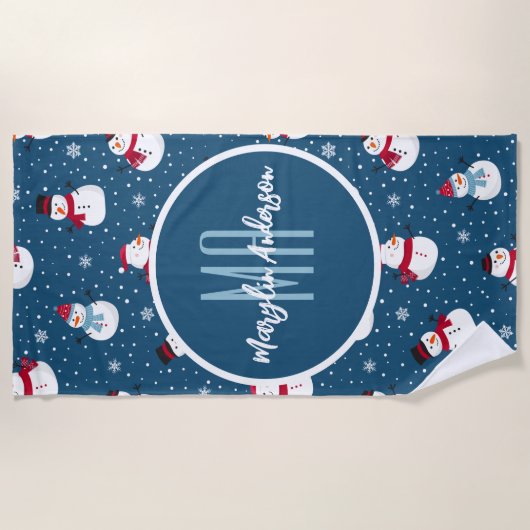 CHRISTMAS WINTER SNOWMAN CUSTOMIZABLE MONOGRAMM STRANDTUCH (Vorderseite)