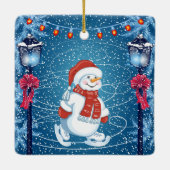 Christmas Wintery Snowman Keramikornament (Rückseite)