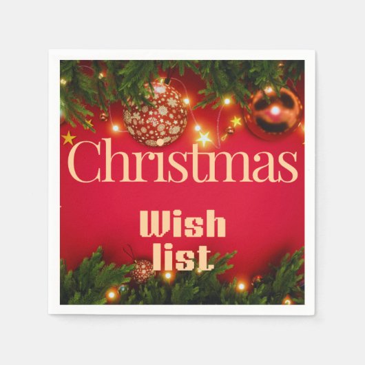 Christmas Wish List – Festive Red Holiday Design w Serviette (Vorderseite)