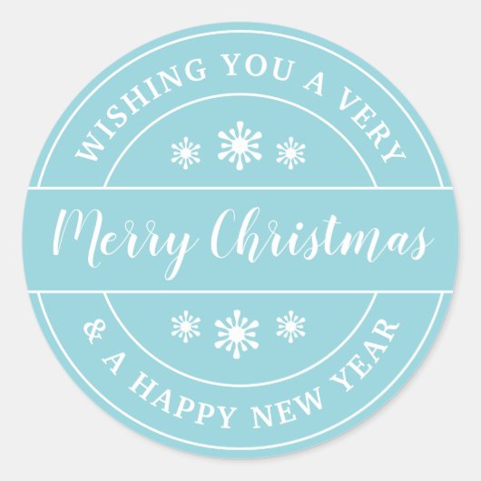 Christmas Wish Snowflakes Blue Typografy Runder Aufkleber (Vorderseite)