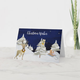 Christmas Wishes Cute Watercolor Animals in Winter Feiertagskarte