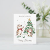 Christmas Wishes Tree Hedgehog Postkarte (Stehend Vorderseite)