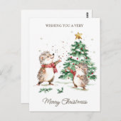 Christmas Wishes Tree Hedgehog Postkarte (Vorne/Hinten)
