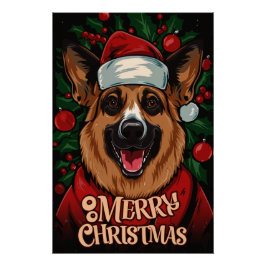 Christmas with German Shepherd Poster