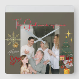 Christmas With Grandparents Quadratische Wanduhr