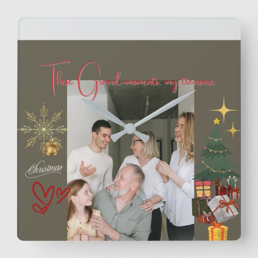 Christmas With Grandparents Quadratische Wanduhr (Vorderseite)