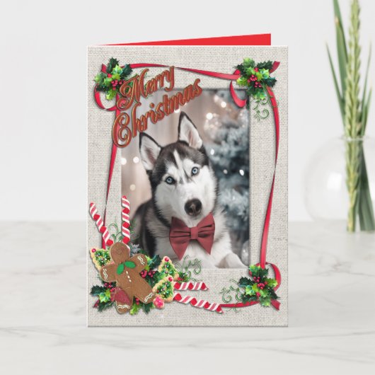 Christmas with Huskie Folded Greeting Card Karte (Vorderseite)