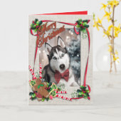 Christmas with Huskie Folded Greeting Card Karte (Gelbe Blume)