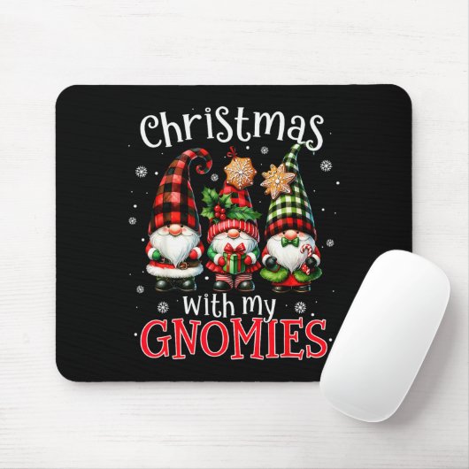 Christmas With My Gnomies Buffalo Plaid Gnome Fami Mousepad (Mit Mouse)