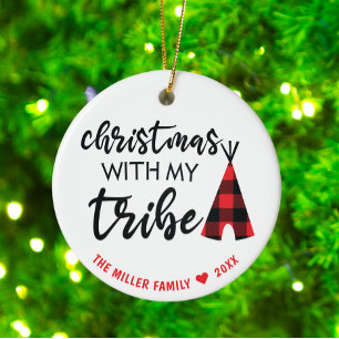 Christmas With My Tribe Photo, Name & Year Keramik Ornament