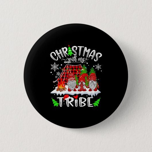 Christmas With My Tribe Red Plaid Cute Gnomes Fami Button (Vorderseite)