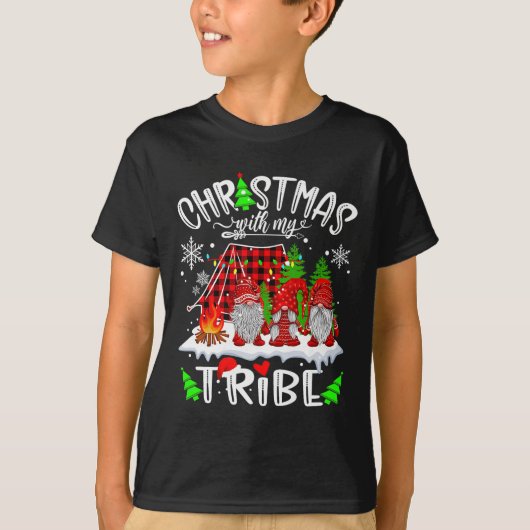 Christmas With My Tribe Red Plaid Cute Gnomes Fami T-Shirt (Vorderseite)
