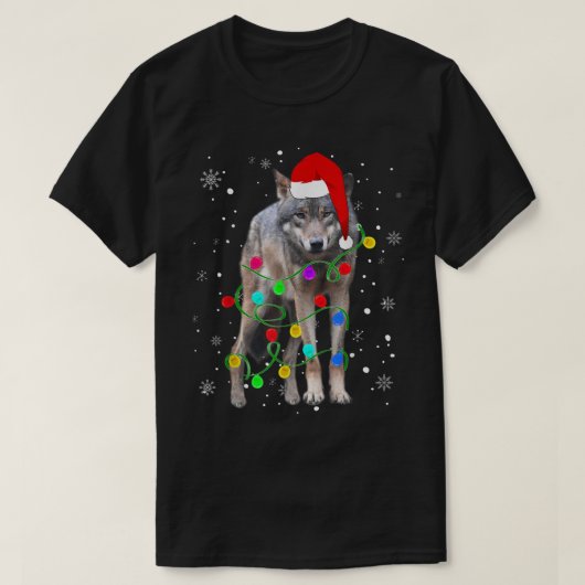 Christmas Wolf | Festive Holiday Lights Design T-Shirt (Design vorne)