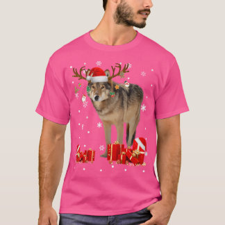 Christmas Wolf Funny Santa Reindeer Wolf Lover T-Shirt