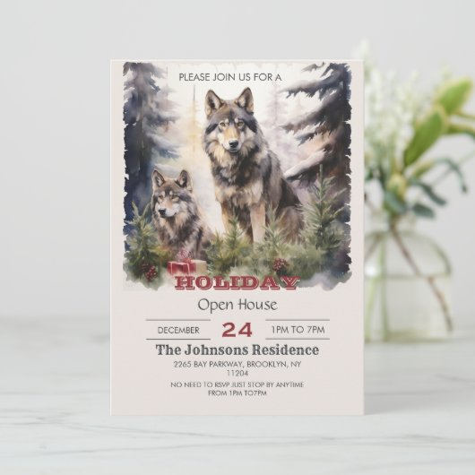 Christmas Wolf Watercolor Einladung (Stehend Vorderseite)