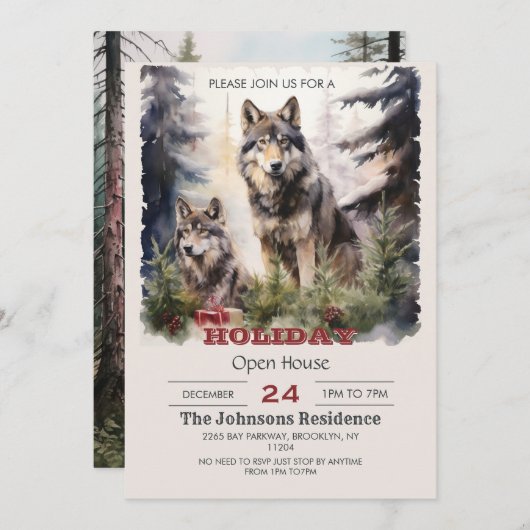 Christmas Wolf Watercolor Einladung (Vorne/Hinten)
