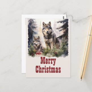 Christmas Wolf Watercolor Postkarte