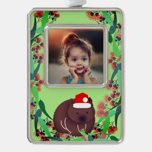 Christmas Wombat Rahmen-Ornament Silber (Vorderseite)