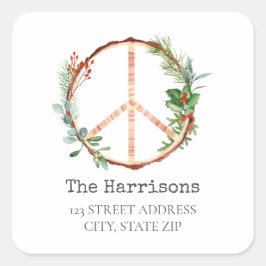 Christmas Wooden Peace-Sign-Adresse Quadratischer Aufkleber