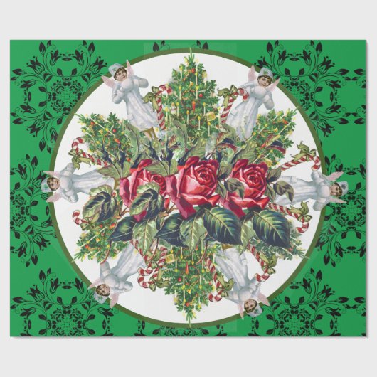 CHRISTMAS WRAPPING ANGELS ROSE CHRISTMAS BÄUME GESCHENKPAPIER (Flach)