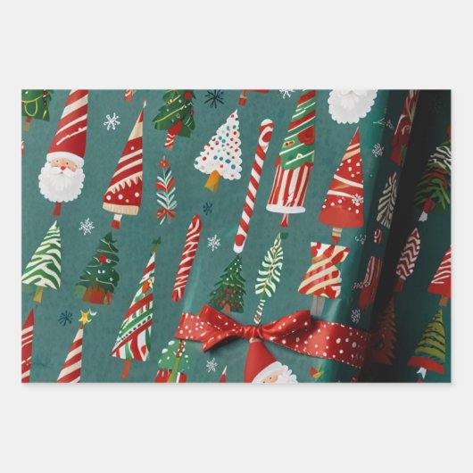 CHRISTMAS Wrapping Paper Flat Sheet Set 3 Geschenkpapier Set (Vorderseite 3)