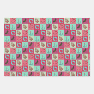Christmas Wrapping Paper Flat Sheet Set of 3 Geschenkpapier Set