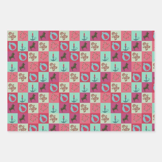 Christmas Wrapping Paper Flat Sheet Set of 3 Geschenkpapier Set (Vorderseite)