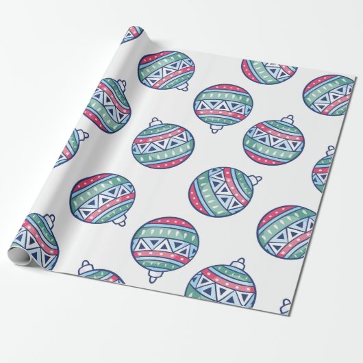 Christmas Wrapping Paper with Colorful Ornaments Geschenkpapier (Ungerollt)