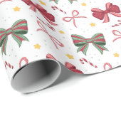 Christmas Wrapping Paper With Red and Green Bows Geschenkpapier (Rolleneckpunkt)