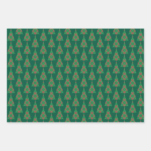 Christmas Wrapping Papers – Golden & Green Trees Geschenkpapier Set (Vorderseite 3)