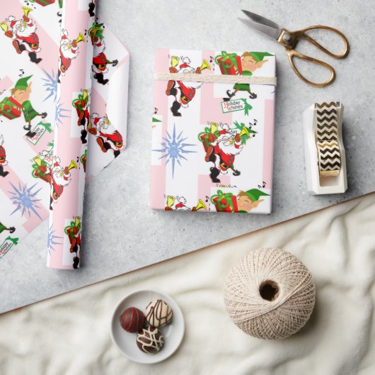 Christmas Wrapping Pink & White Stripe Santa Geschenkpapier (Kunsthandwerk)