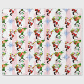 Christmas Wrapping Pink & White Stripe Santa Geschenkpapier (Flach)