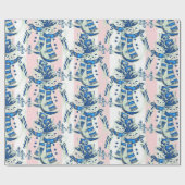 Christmas Wrapping Pink & White Stripe Snowman Geschenkpapier (Flach)