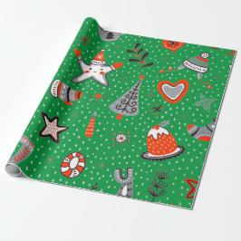 CHRISTMAS WRAPPPAPIERDOODLE ART GREEN GESCHENKPAPIER