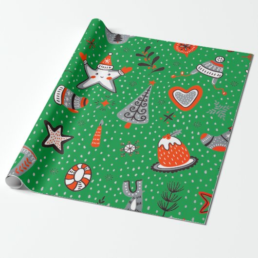 CHRISTMAS WRAPPPAPIERDOODLE ART GREEN GESCHENKPAPIER (Ungerollt)