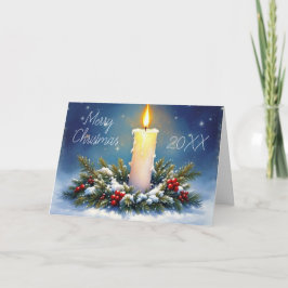Christmas Wreath and Burning Candle Painting Karte