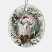 Christmas Wreath Angora Goat Keramik Ornament (Links)